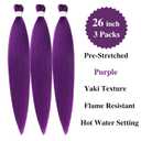 Purple Braiding Hair Pre stretched Purple Hypoallergenic Non Toxic Braiding Hair Extensions Synthetic Prestretched Knotless Ez Braid