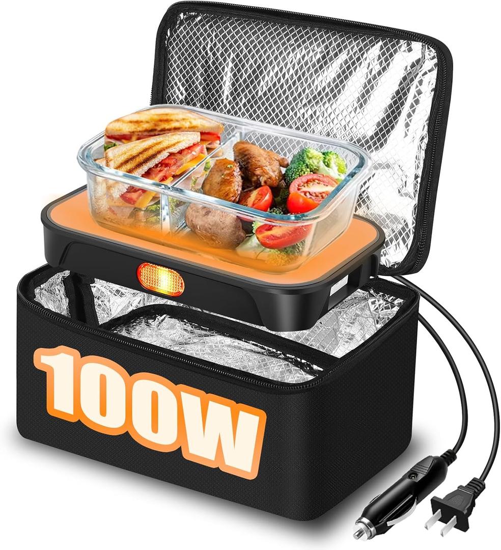 Portable Oven - 100W Fast Heating Food Warmer, 3-in-1 Electric Lunch Box & Lunch Warmer 12V/24V/110V - Mini Personal Microwave Oven for Car, Truck Driver, Office, Travel & Outdoor Use, Large