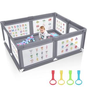 Baby Playpen for Babies and Toddlers, 71x60 Inches Thickening Tube Baby Playards Kids Activity Center with Anti-Slip Suckers Tear-Resistant Mesh (Dark Grey)