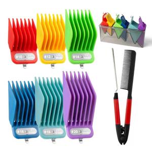 Extra Long Clipper Guards Set Compatible with Andis Master, Oster Fast Feed, Andis AAC-1, GC, LCL, ML, PM-1, PM-2,RS-1,US-1, Size: #10-20 (Length: 1.25"- 2.5), with straighting comb (6 Piece Set)