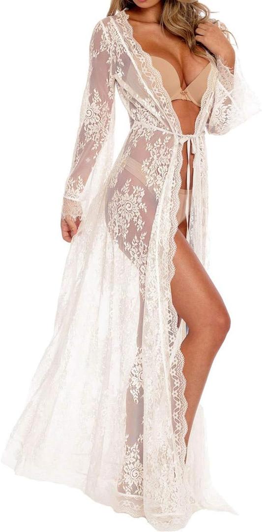 Women's Lace Floral Dress Loose Kaftan Boho Roomy Kimono Beach Cover Up Dresses