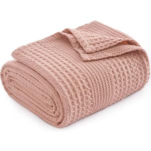 PHF Lightweight Waffle Weave Blanket Twin Size, Breathable & Ultra Soft, 66"x 90" Soft & Cozy Thin Blanket for All Season & Hot Sleepers, Bed, Home Decor - Rose Pink
