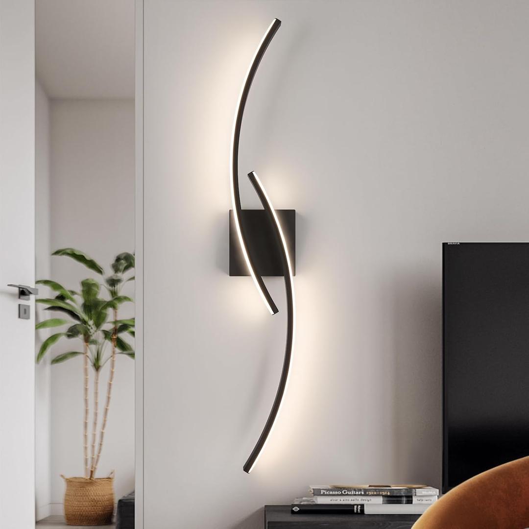 Hardwired Modern Wall Sconce, 4000K Modern LED Wall Lights for Living Room 31.5 Inches Black Wall Light Fixtures for Bathroom Vanity Light Bedroom Wall Lamp Hardwired Modern Wall Sconce, 4000K Modern LED Wall Lights for Living Room 31.5 Inches Black Wall Light Fixtures for Bathroom Vanity Light Bedroom Wall Lamp