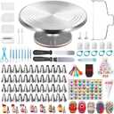 393 Pcs Cake Decorating Kit,with Aluminium Cake Turntable,Leveler,55 Numbered Icing+Skirt Tips,2 Spatulas,3 Scrapers,5 Coupler,100 Pastry Bags,150 Paper Cupcake Liners & More Baking Tools