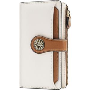 Travelambo Wallets Women RFID Large Capacity Luxury Waxed Leather Clutch Wallet Multi Card Organizer (Beige & Red Brown)