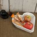 BinaryABC Heart Shaped Rattan Basket,Fruit Vegetables Bread Rattan Basket(White)