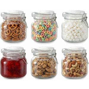 Glass Jars with Airtight Lids, 26oz Glass Storage Jars Set of 6, Thick Food Storage Containers for Pantry Organization, Kitchen Counter, Coffee, Pasta, Cereal