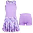MODAFANS Girls Tennis Golf Dress Sleeveless Athletic Pleated Outfits Sets with Shorts Purple Marbles,6-7years (Purple, S)