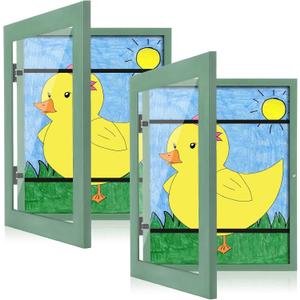 [2-Pack] Kids Art Frames, 8.5x11 Front Opening Kids Artwork Frames Changeable, Olive Green Artwork Display Storage Frame for Wall, Holds 50 Pcs, for 3D Picture, Crafts, Children Drawing, Hanging Art,