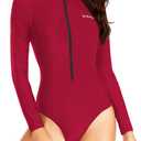 Daci Women Long Sleeve Rash Guard One Piece Zipper Swimsuit Surfing Bathing Suit UPF 50 (Red, XL)