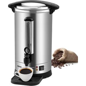 VEVOR Commercial Coffee Urn, 65Cups/9.75L Stainless Steel Large Coffee Dispenser, 1500W 110V Electric Coffee Maker Urn For Quick Brewing, Hot Water Urn with Water Gauge for Easy Viewing