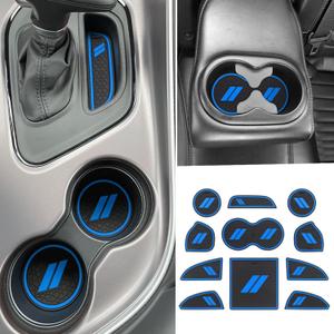 for Dodge Challenger Accessories 2015-2024 Custom Fits Cup Holder Insert Anti-dust Mats Door Pocket Center Console Liners (Blue Trim) - 11 PCS Set