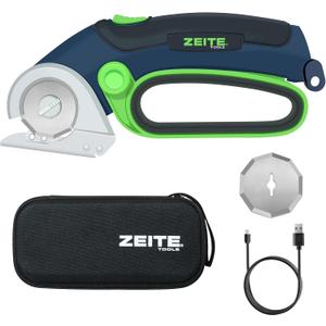 ZEITE 4V Cordless Electric Scissors,Cardboard Cutter with 2 Blades,Storage Box,USB Charging Cable,Power Rotary Cutter,Max Cutting 1/4",for Cardboard Box,Thin Carpet & Plastic, Easy to Hold and Safe (Blue)