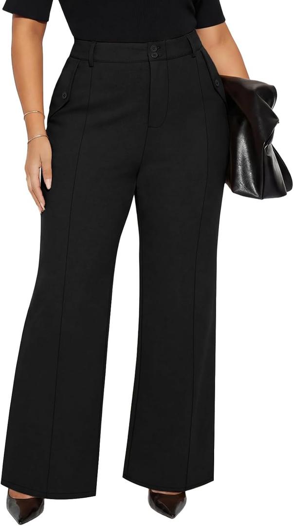 Plus Size Women's Wide Leg Dress Pants - Slacks for Business Casual, Work Clothes for Office, Size XXL-Plus