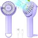 Ohjoin 2 IN 1 Portable Mini Handheld Fan with Keychain Stand, Personal Powerful Cooling Fan, Small Battery Operated Table Fan, Quiet Hand Fan, USB Rechargeable, Birthday Gifts for Women Mom (Purple), Set of 3