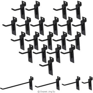 Swpeet 20Pcs 2 Inch Heavy Duty Slatwall Hooks Assortment Kit, Slatwall Accessories Slatwall Panel Hooks Garage Organization Slat Wall Hook Pegboard Gridwall Hook Display Hook for Retail Black