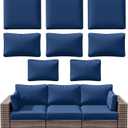8p Outdoor Cushion Slipcovers Outdoor Patio Cushions Covers Replacement Waterproof with Zipper for 3-Seat Rattan Sofa Patio Furniture Cushion Covers, Covers Only (Blue)
