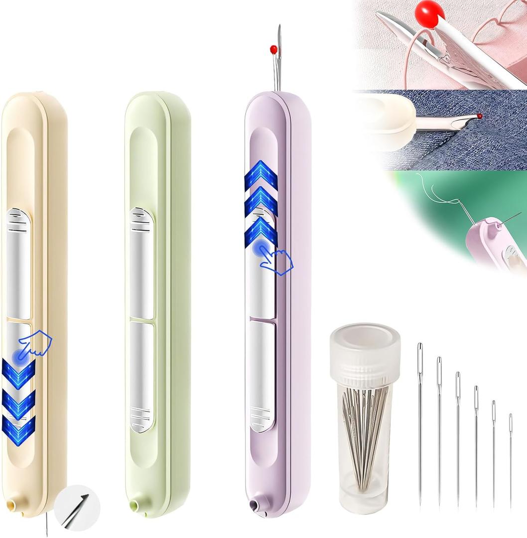 2 in 1 Needle Threader Seam RipperUpgraded Retractable Needle Threader and Seam Ripper Tool,Suitable for Hand Sewing Knitting Craft Sewing Supplies Needle Threader(3PCS+Needle)
