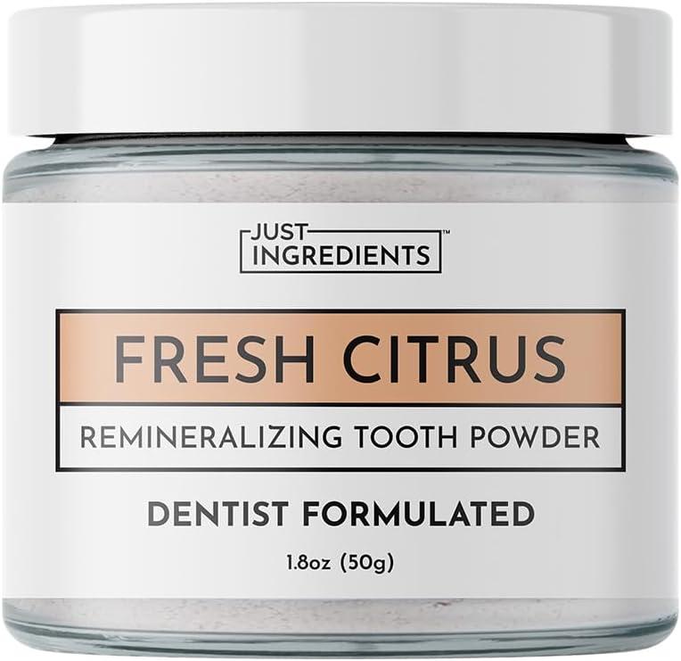 Remineralizing Tooth Powder  Fluoride-Free Oral Care  Gently Cleans & Whitens  Supports Strong Teeth & Fresh Breath  Vegan, Non-GMO, Made with Clean Ingredients (Regular, Fresh Citrus) (1 Ounce (Pack of 1))