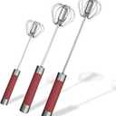 Stainless Steel Semi-automatic Egg Whisk - 3PCS Hand Push Rotary Whisk Blender (Red)