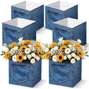 6 x 6 Pack Blue Jean Baby Shower Centerpieces for Table Baby Shower Flower Boxes Denim Jean Decorative Boxes Snack Food Holder for Denim and Diamonds Theme Celebration Party Supplies