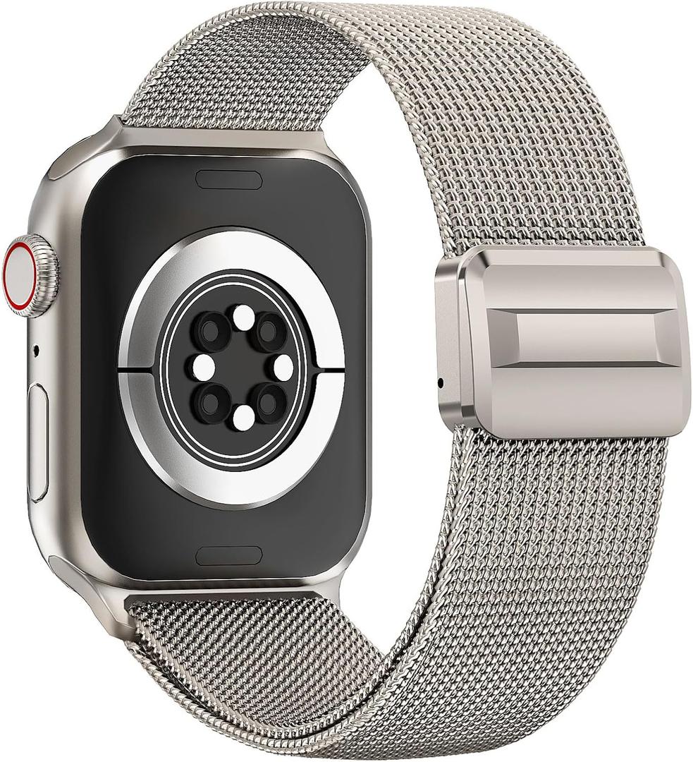 Pure Titanium Milanese Loop Compatible with Apple Watch Ultra 3/2/1 Bands 49mm 46mm 45mm 44mm for Men Women, Lightweight Metal Magnetic Strap for iWatch Band Series 11 10 SE 9 8 7 6 5 4