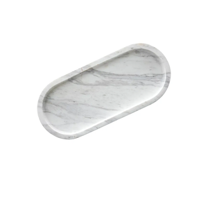 Bathroom Vanity Tray, Large Natural Marble Oval Sink Tray 10 Inch, Jazz White Limestone Dresser Tray for Soap Dispenser Modern Countertop Organizer for Kitchen Countertops, Home Decor