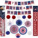 27 PCS 250th Anniversary USA 4th of July Decorations Set,Patriotic Red White Blue Party Kit for America’s 250th Birthday,Independence Day & Memorial Day with Paper Fans,Pom Poms & Banners