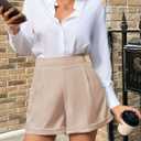 Cicy Bell Women Summer Wide Leg Shorts Dressy Casual High Waisted Bermuda Lightweight Linen Shorts (XX-Large, Khkai)