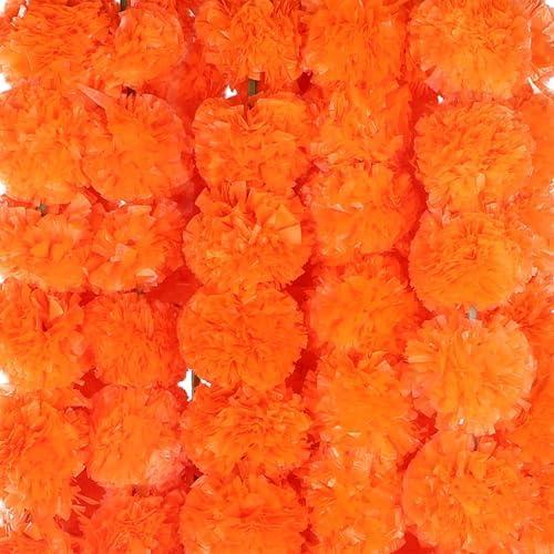 AVADOR® Set of 5 Artificial Flower Garland Strings for Special Occasions | Home Puja | Home Decor | Diwali Decor | House Warmings | Indian Wedding Celebration (Orange D2)