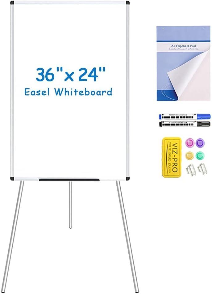 VIZ-PRO Whiteboard Easel, 36 x 24 Inches, Portable Dry Erase Board Height Adjustable With Flipchart Pad (Accessory 36 X 24 Inches)