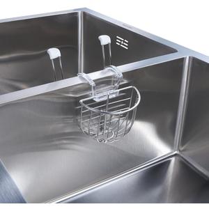 2-in-1 Sponge Holder with Cup Drying Rack Dish Sponge Caddy 304 Stainless Steel Sink Basket,Plastic Clip Design-Ideal for 15/16 inch-1.6 inch Sink dividers.