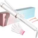 1.5 Inch Extra Large Curling Wand for Long Hair - Ceramic Tourmaline Barrel with 40000000 Negative Ions, 2 Clips & Heat-Resistant Glove (White)