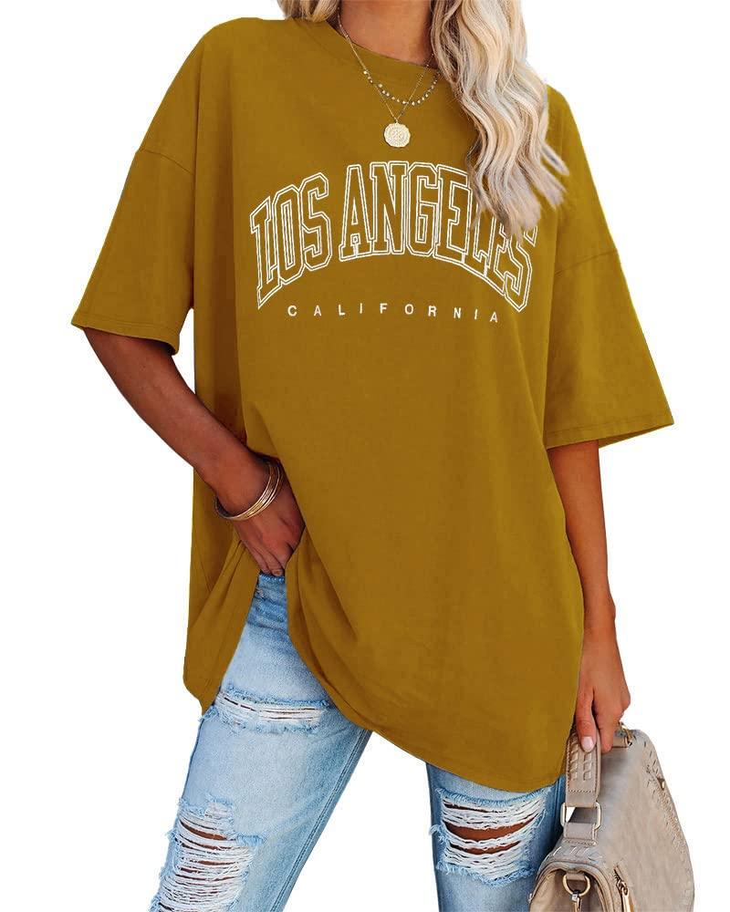 Womens Oversized Los Angeles California Graphic T Shirts Half Sleeve Summer Loose Casual Tees Tunic Tops (L)