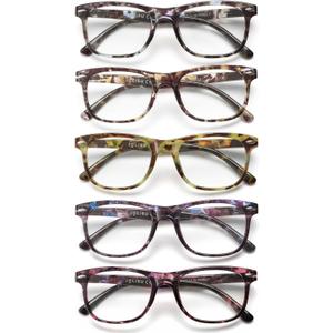 JOLISU Reading Glasses For Women - 5 Pack Stylish Readers For Womens Men Spring Hinge Eyeglasses -Blue Light Blocking Protection Frame (2.25)