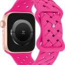 Silicone Braided Weave Bands Compatible with Apple Watch 38mm 40mm 41mm 42mm 44mm 46mm 45mm 49mm, Replacement Sport Breathable Strap for iWatch Series 10/9/8/7/6/5/4/3/2/1 Ultra SE Women Men, Hot Pink