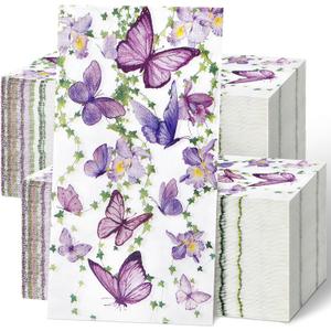 Jetec 200 Count Butterfly Disposable Bathroom Hand Towels Paper Guest Towels for Bathroom Tree Flower Bird Napkin Paper Disposable Guest Napkins for Birthday Holiday Party Supplies