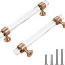 6 Pack Champagne Bronze Cabinet Pulls 5 Inch(128mm) Hole Center Crystal Glass Drawer Pulls Kitchen Cabinet Hardware Cabinet Handles for Bathroom Dressers Cupboard Drawers