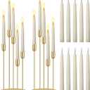 Baquler 2 Set 5 Arms Gold Candelabra Metal Candlestick Holders for Wedding with 10 Pcs Flameless LED Taper Candles for Christmas Ceremony Wedding Birthday Party Table Centerpiece Home Decoration