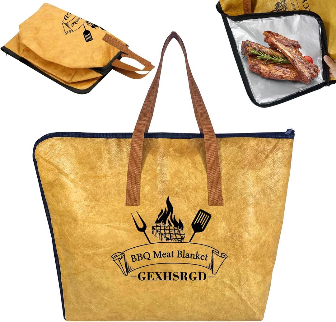 BBQ Blanket for Resting Meat, Reusable BBQ Resting Blanket, Grilling Accessories for Storing Meat, Large Capacity, Foldable Design, Zipper Closure, Heat Preservation(21in Oil Proof Version)