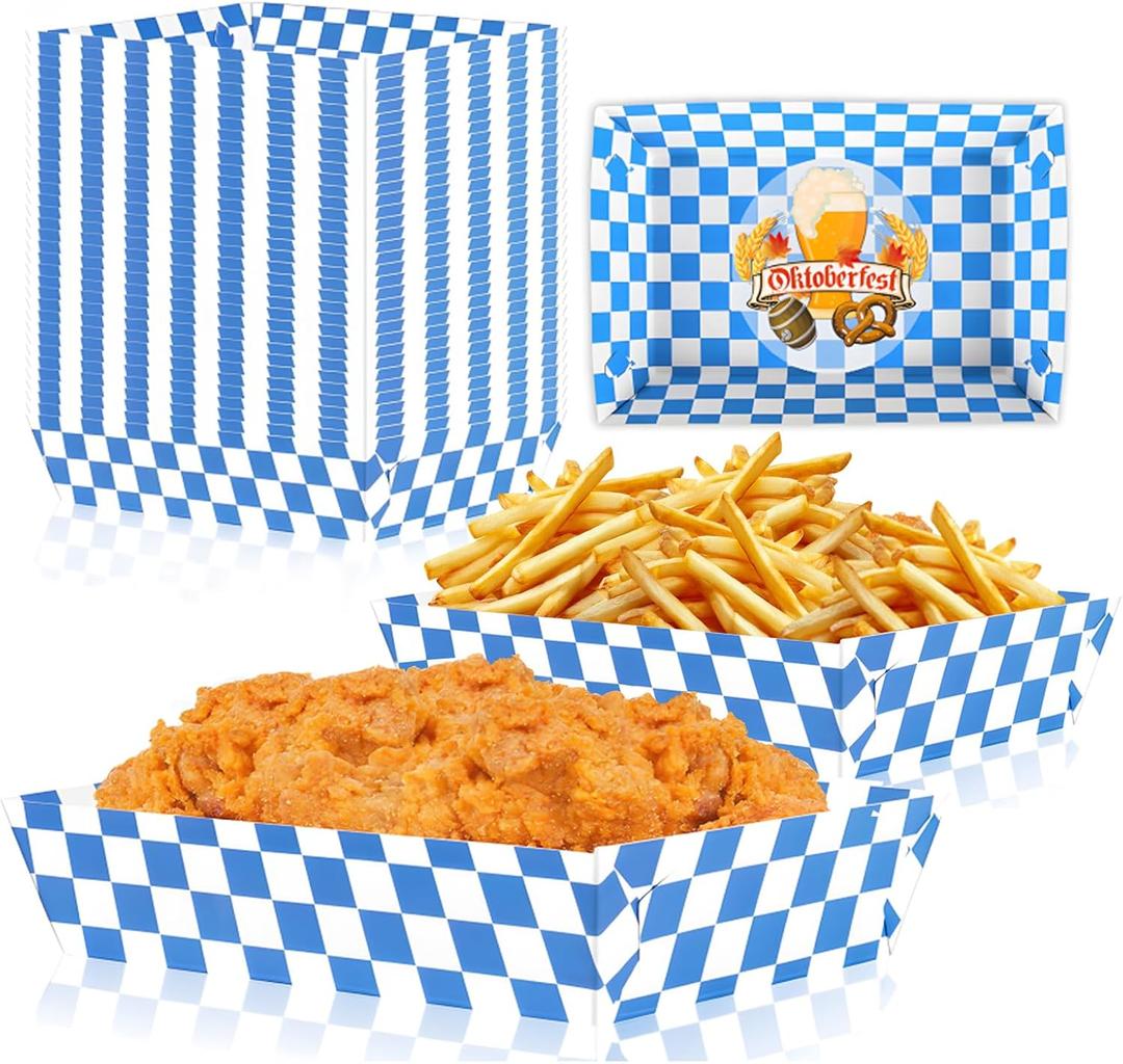 50PCS 3lb Oktoberfest Paper Food Trays  Heavy-Duty Disposable Serving Basket Trays for Oktoberfest Decorations, Party Supplies, German Theme Birthday Party Favors & Plates