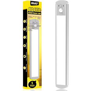 BIAT Under Cabinet Lights, 80 LED Motion Sensor Indoor, Rechargeable Closet Lights with 3 Color Temps, Dimmable (10.2inch, 1 Pack)