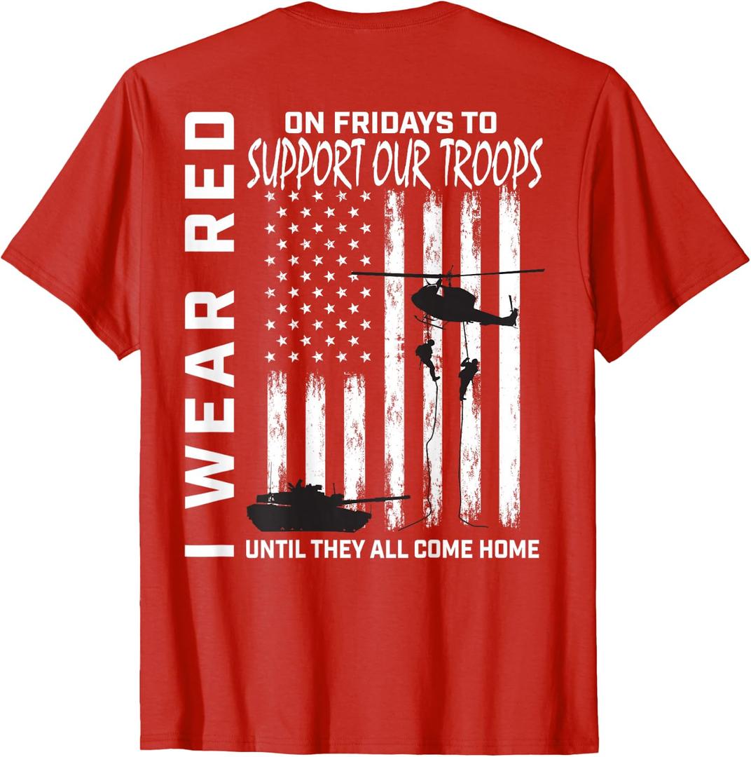 Red Friday Military Veteran Support Our Troops American Flag T-Shirt Small