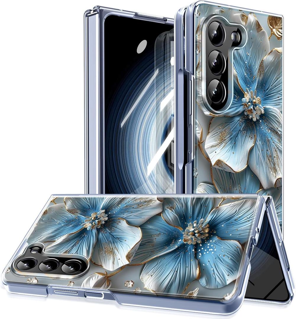 for Samsung Galaxy Z Fold 6 Clear Case Magnetic,Slim Lightweight Non Yellowing Wireless Charging,Hard PC Cute case for Galaxy Z Fold 6 [Relief Flower] MUS-CXDZ-05-07