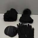 Winter Hat Scarf Gloves and Ear Warmer, Warm Knit Beanie Hat Touch Screen Gloves Set Winter Gifts Neck Scarves for Women (Black)