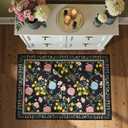 JINCHAN 8x10 Area Rug, Washable Floral Rug Non Slip Soft, Black