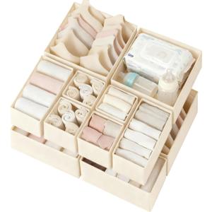 Criusia Drawer Organizer Clothes 12 Pack, Dresser Organizer for Nursery Bedroom Closet Organization and Storage - Baby Clothes Organizer Bins - Drawer Divider for Sock Underwear Bra Ties (Beige)