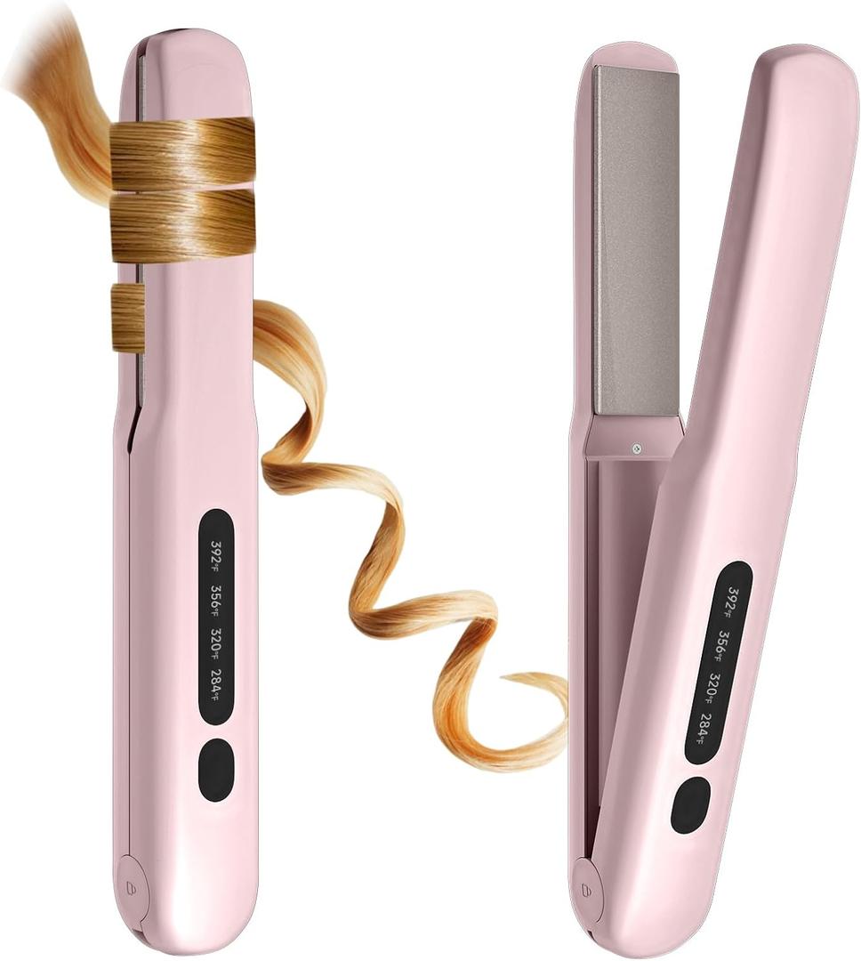 Cordless Hair Straightener, Portable Flat Iron 4 Temperature Options and 20S Fast Heating, Long-Life Battery Ceramic Hair Straightener, Travel Size USB Rechargeable (Pink)