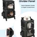 HOVONO Double-Compartment Pet Carrier Backpack with Wheels for Small Cats and Dogs, Cat Rolling Carrier for 2 Cats, Perfect for Traveling/Taking a Walk/Trips to the Vet, Black