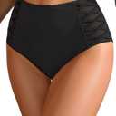 Tempt Me Women High Waisted Bikini Bottom - Tummy Control Swimsuit Full Coverage Bathing Suit Side Mesh Swim Bottom 2025 (Black)